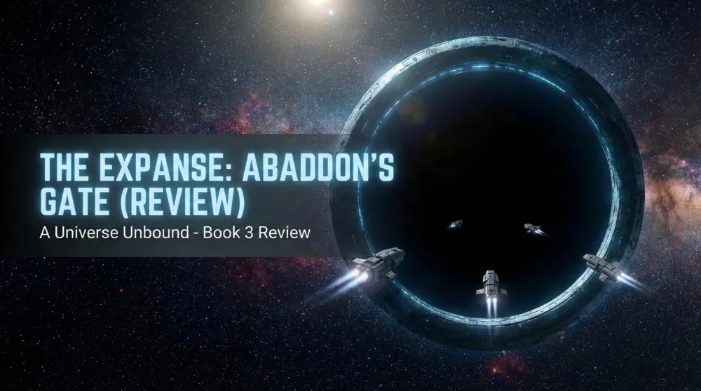 Abaddon's Gate book cover featuring a massive ring-3 structure in space