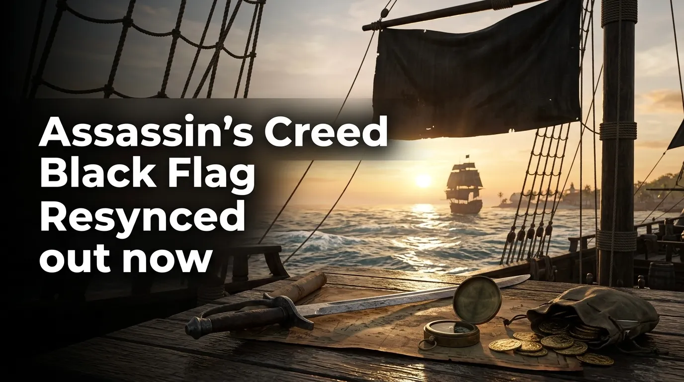 Edward Kenway standing on the deck of the Jackdaw in Assassin's Creed Black Flag Resynced
