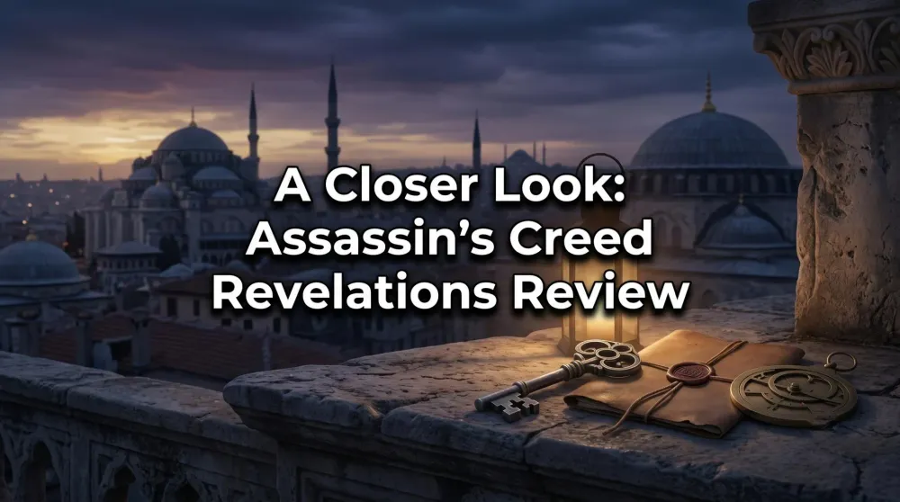 An older, grey-bearded Ezio Auditore overlooking the rooftops of Constantinople at dusk