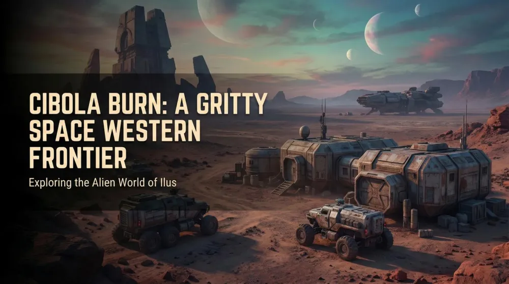 Cibola Burn book cover featuring a futuristic structure on an alien landscape