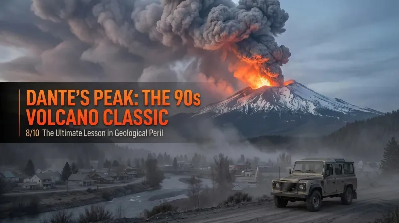 Pierce Brosnan and Linda Hamilton escaping the ash cloud in Dante's Peak