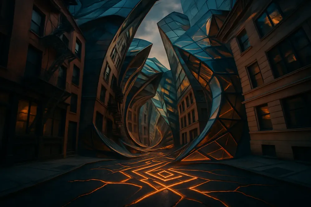 Doctor Strange conjuring a portal with mystical energy in a kaleidoscopic cityscape