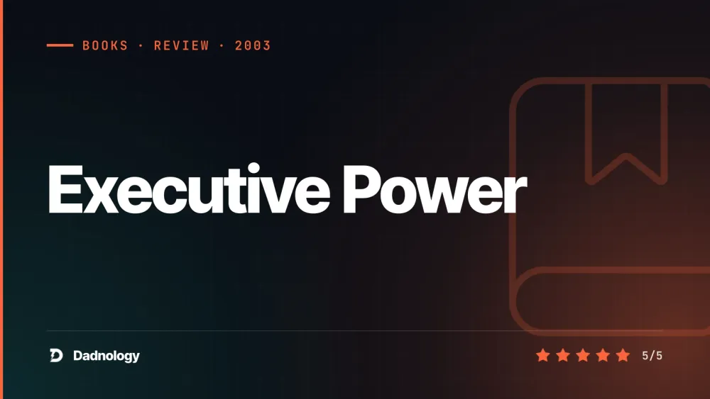 Dadnology title card: Executive Power review – Rapp behind a desk, briefly