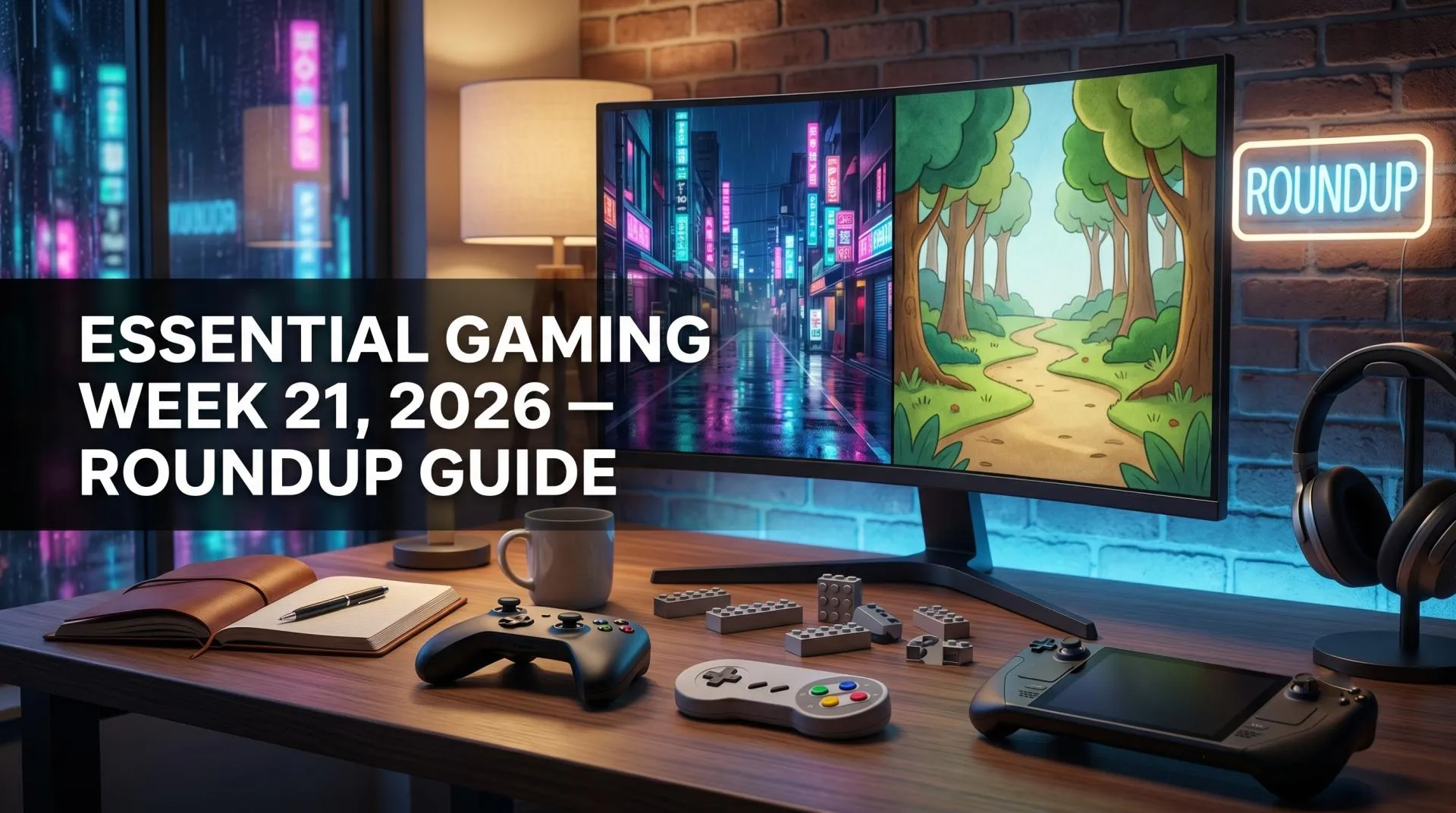Gaming week 21 2026 collage – Forza Horizon 6 Japan map, Yoshi storybook, Coffee Talk Tokyo cafe, LEGO Batman Gotham