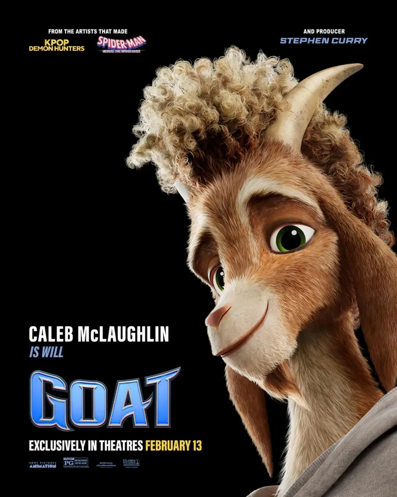 Official GOAT (2026) theatrical poster featuring Will the goat