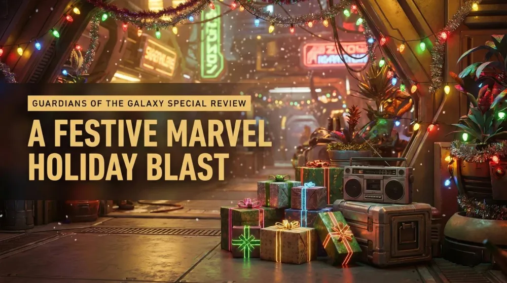 The Guardians celebrating Christmas with lights, music, and chaos