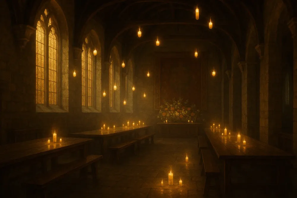 The Battle of Hogwarts raging around the castle in Deathly Hallows Part 2 (2011)