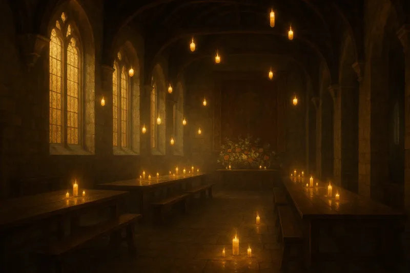 The Battle of Hogwarts raging around the castle in Deathly Hallows Part 2 (2011)