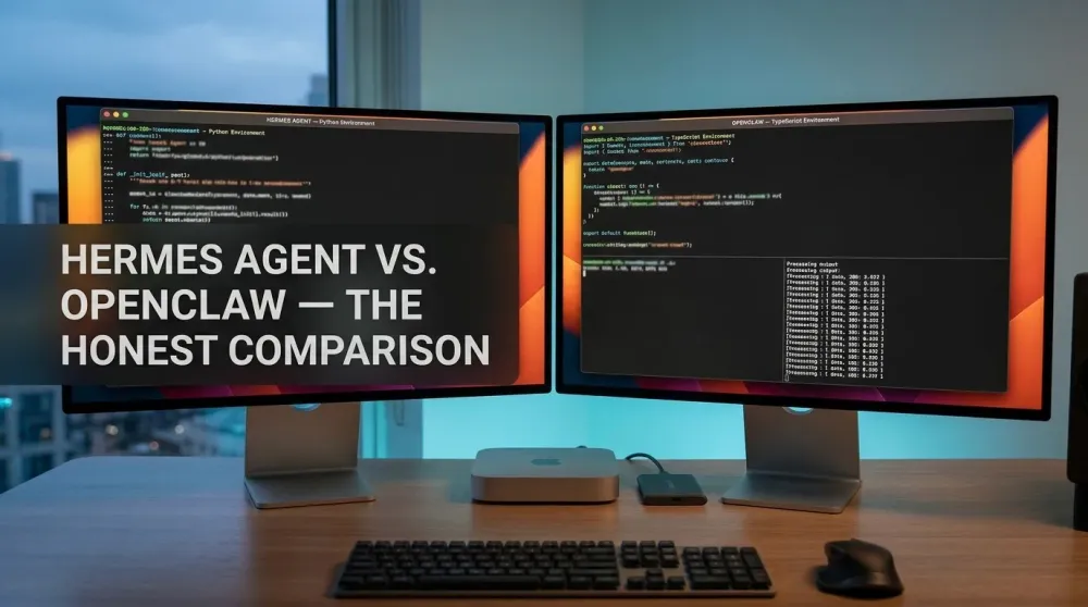 Two terminal windows side by side on a desk, symbolizing two competing AI agents