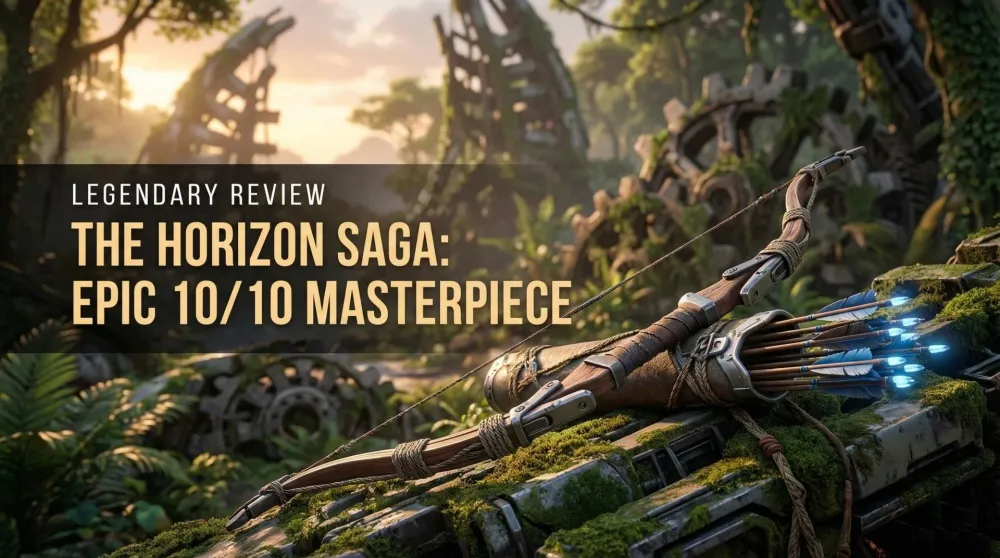 Aloy standing on a cliff overlooking a mechanical landscape