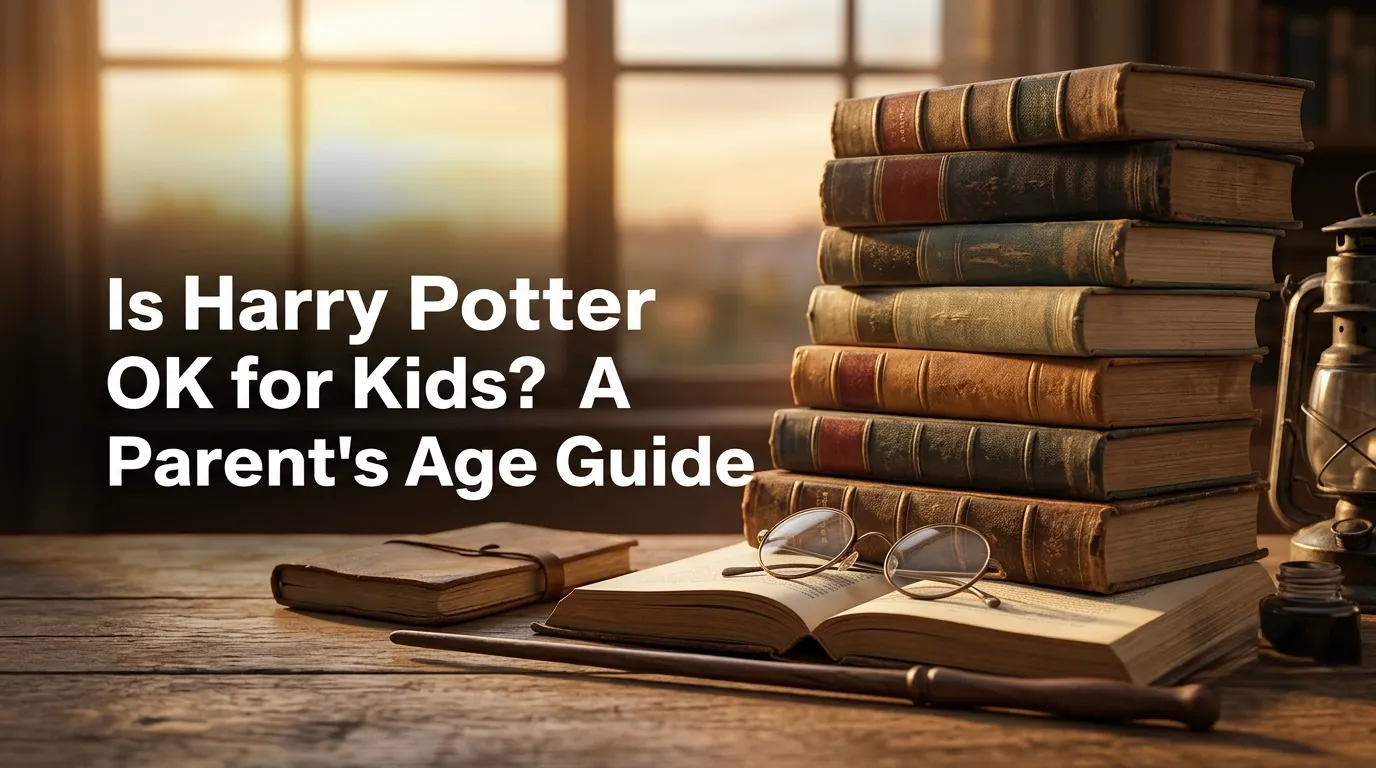 A parent and child reading a Harry Potter book together on a sofa