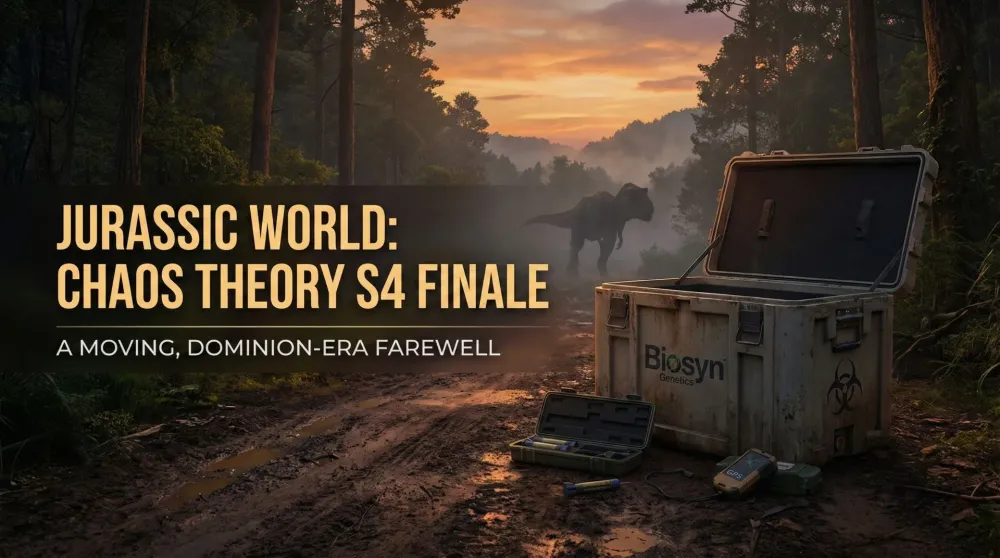 Chaos Theory Season 4 – The Nublar Six facing their final trial with dinosaurs at dusk