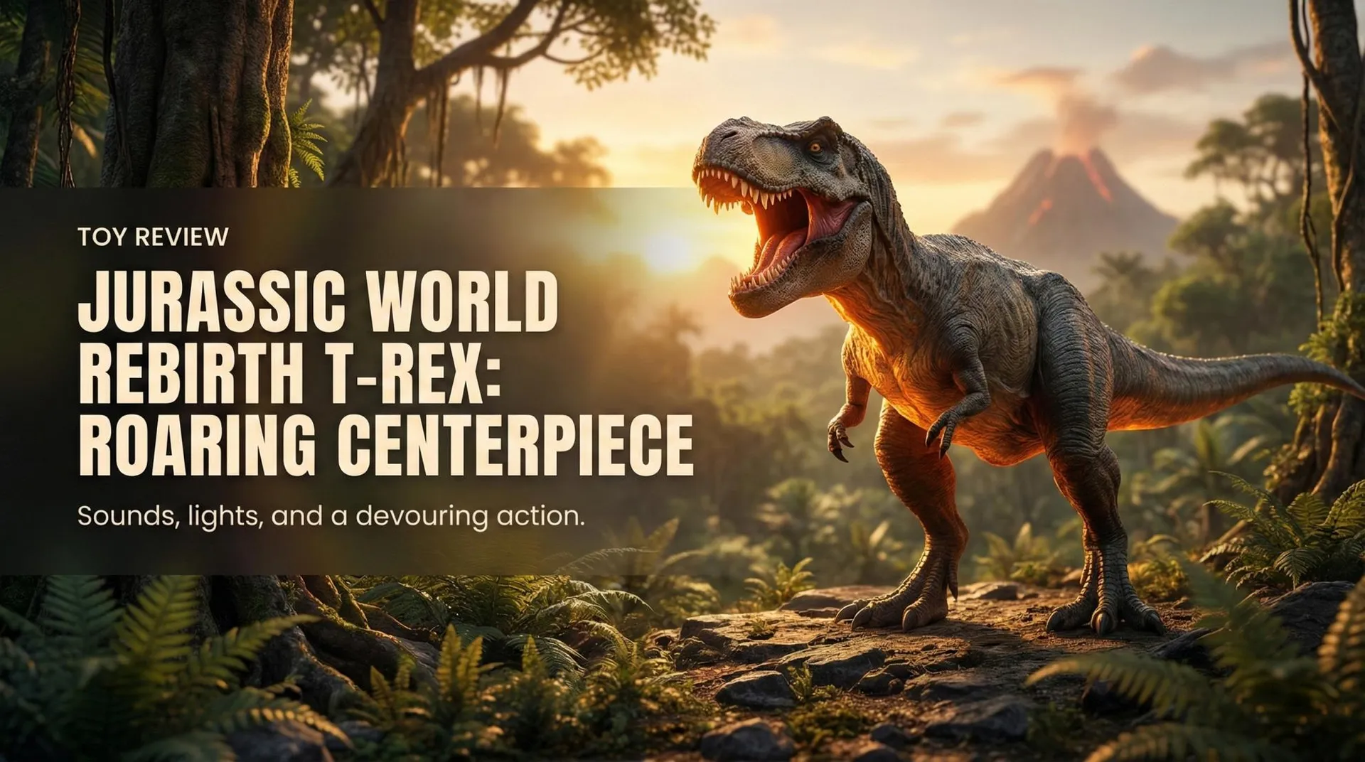 Mattel Jurassic World Rebirth Power Devour Tyrannosaurus Rex toy roaring with glowing effects