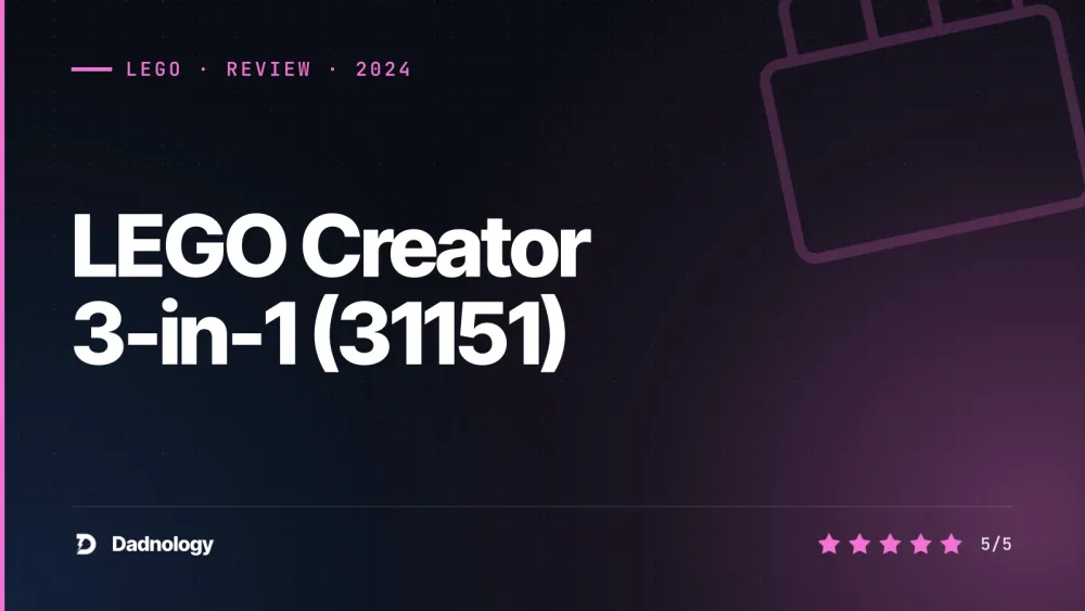 Dadnology title card: LEGO Creator 3-in-1 (31151) review – T. Rex, Triceratops & Pterodactyl