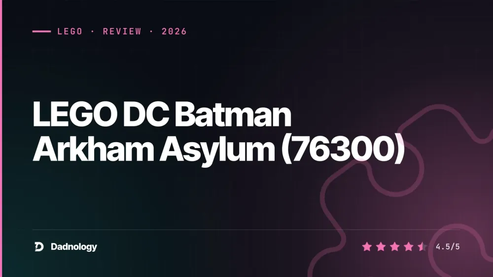 Dadnology title card: LEGO DC Batman Arkham Asylum (76300) review: Gotham's darkest shelf piece