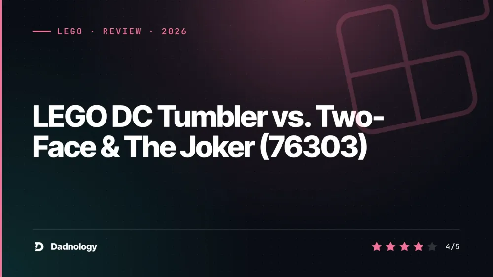 Dadnology title card: LEGO DC Tumbler vs. Two-Face & The Joker (76303) review