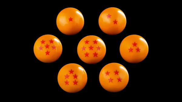The seven Dragon Balls glowing together, teasing an official LEGO Dragon Ball set