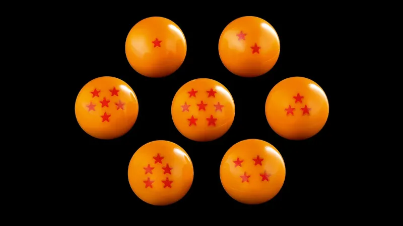 The seven Dragon Balls glowing together, teasing an official LEGO Dragon Ball set
