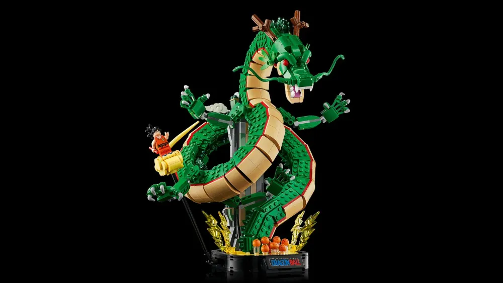 LEGO Icons Dragon Ball Shenron & Goku (11390): Shenron rising from the seven Dragon Balls with Kid Goku on the Flying Nimbus