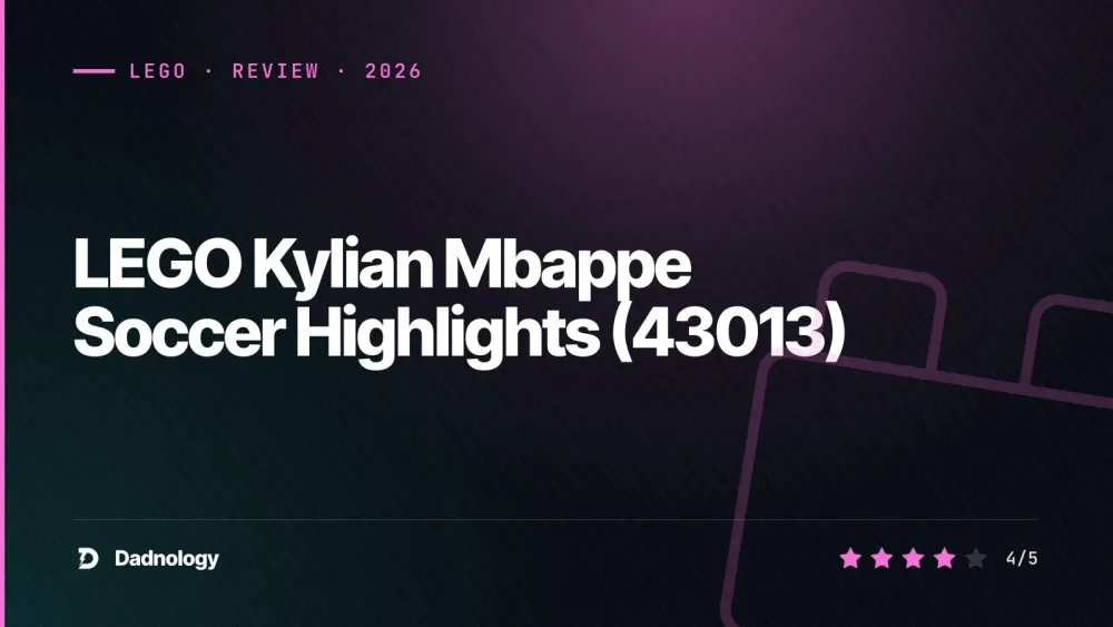 Dadnology title card: LEGO Kylian Mbappe Soccer Highlights (43013) review
