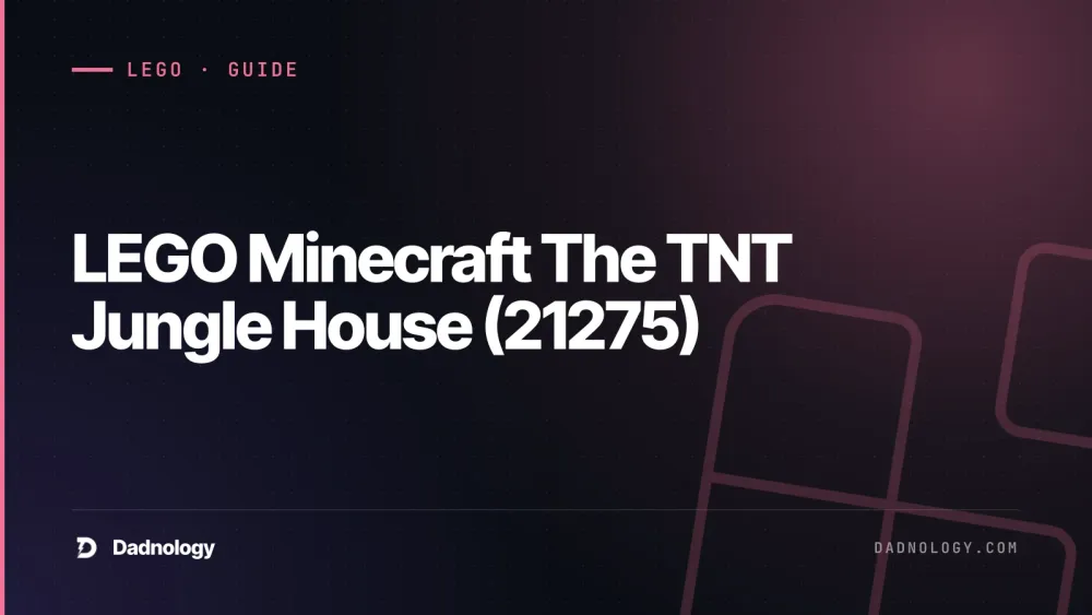 Dadnology title card: LEGO Minecraft The TNT Jungle House (21275) - Smash it, rebuild it