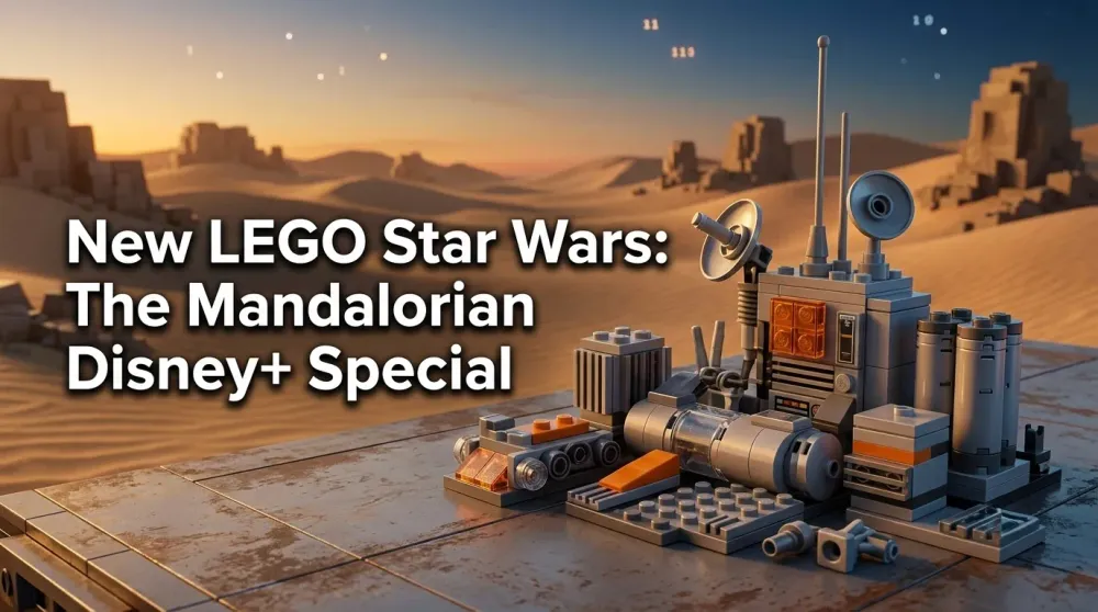 Official teaser art for LEGO Star Wars: The Mandalorian showing Din Djarin and Grogu in LEGO form