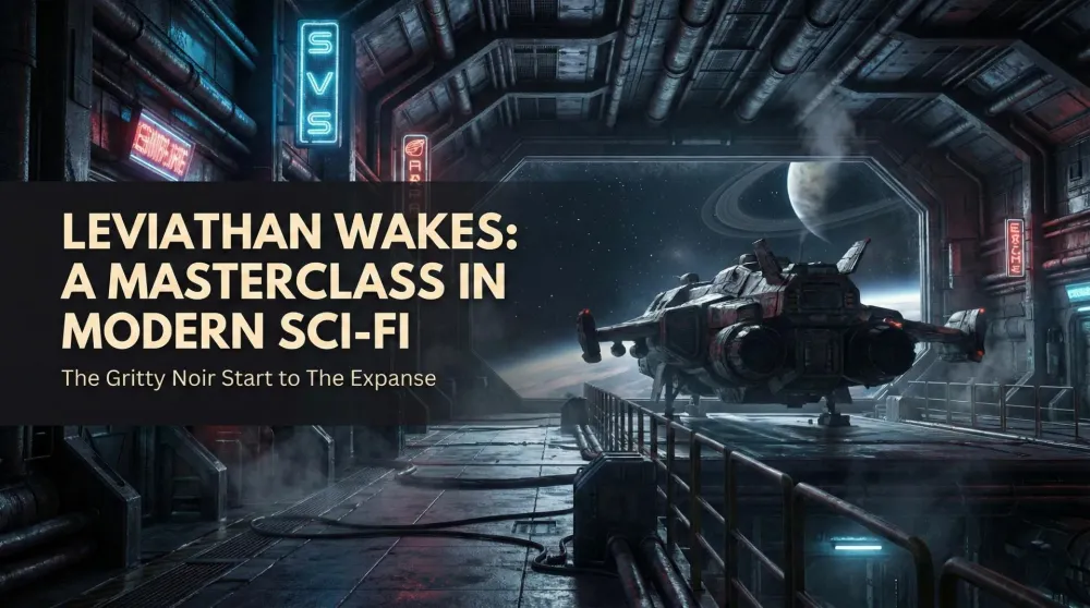 Leviathan Wakes book cover featuring a spaceship against a starry background