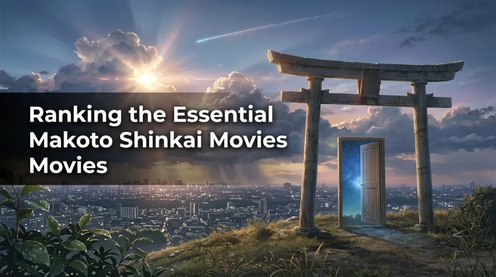Twilight sky collage in the style of Makoto Shinkai's Your Name, Weathering With You, and Suzume