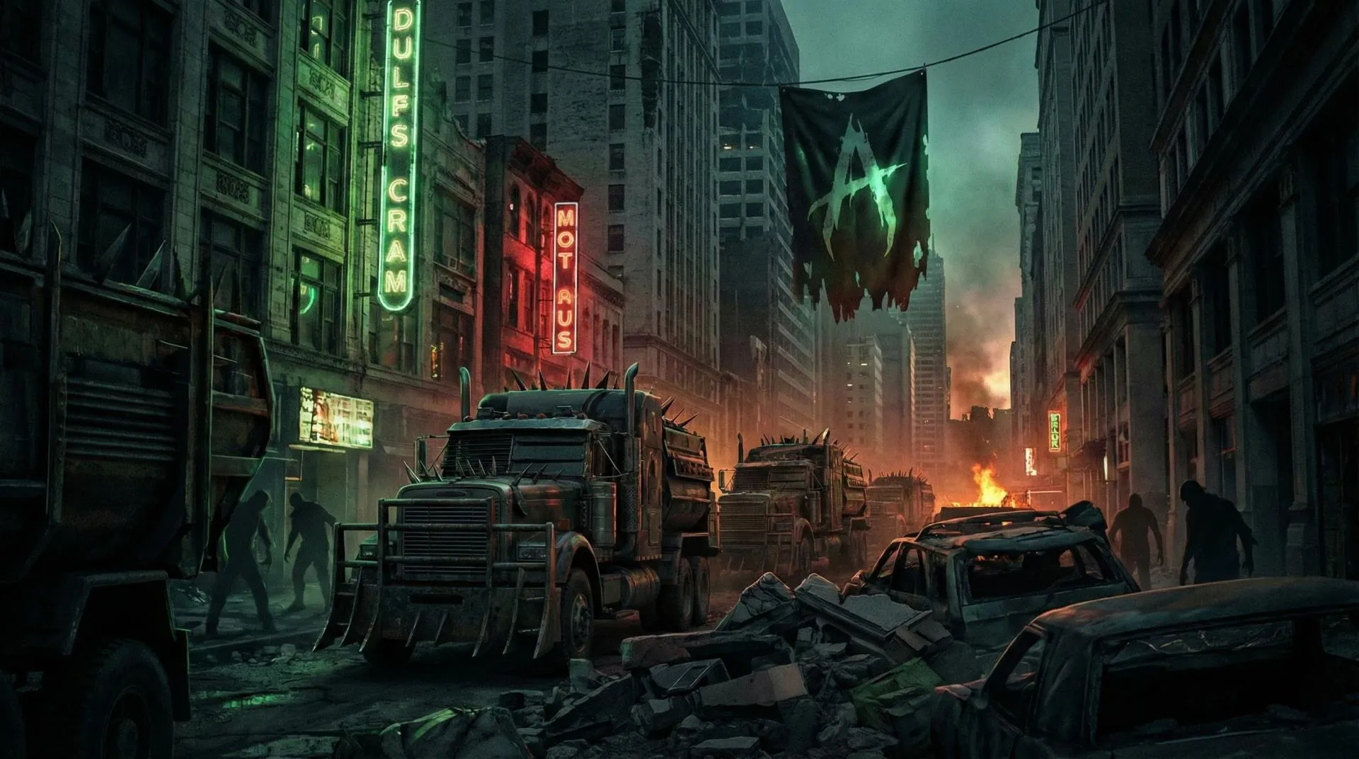 Undead Marvel heroes overrunning a city in the animated Marvel Zombies