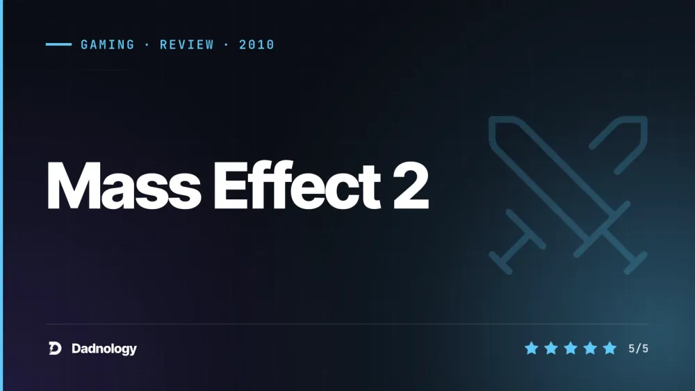 Dadnology title card: Mass Effect 2 review: The peak of the trilogy and one of the greatest RPGs ever made