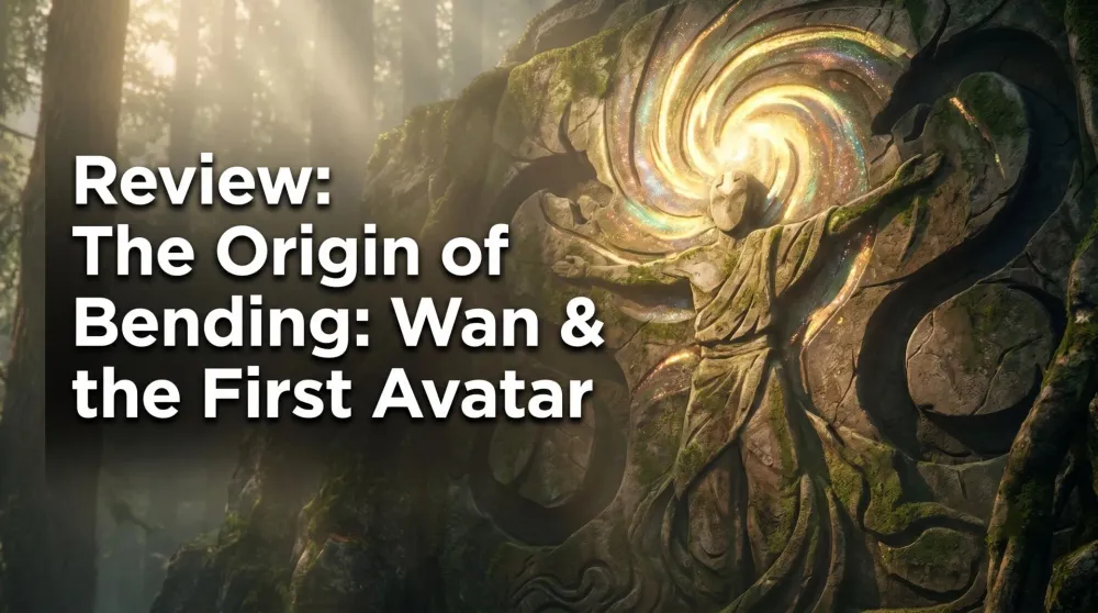Wan, the first Avatar, merging with the light spirit Raava in a painterly art style