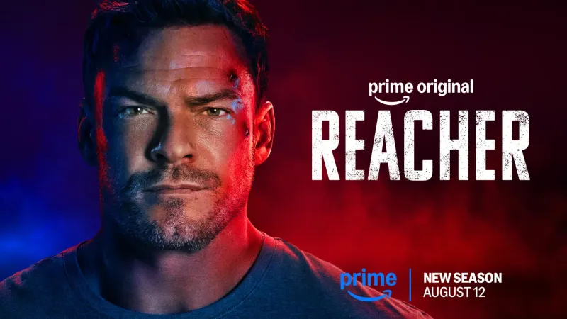 Reacher season 4 key art with Alan Ritchson in close-up under the Prime Video logo and the new-season date