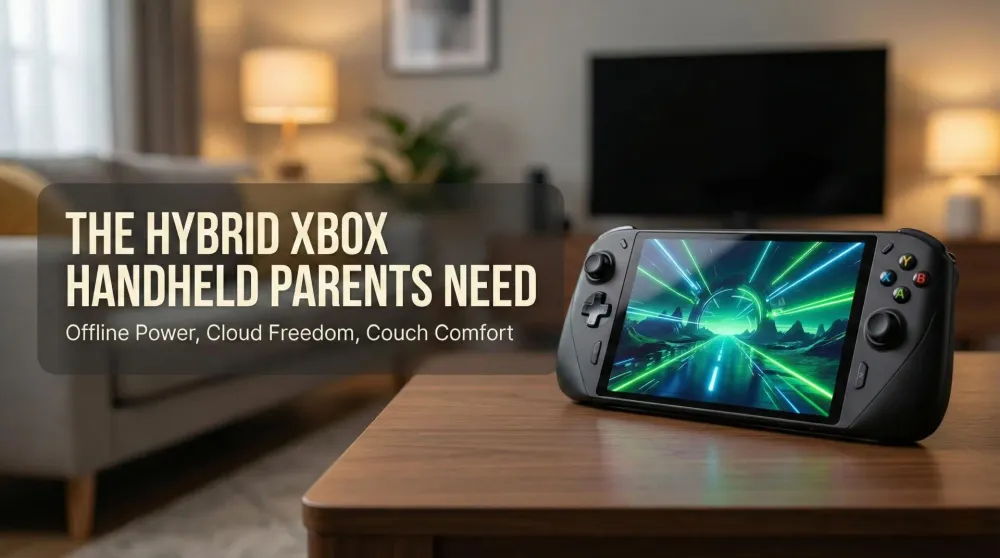 The ROG Xbox Ally X handheld with detachable-style grips and a bright 7-inch display