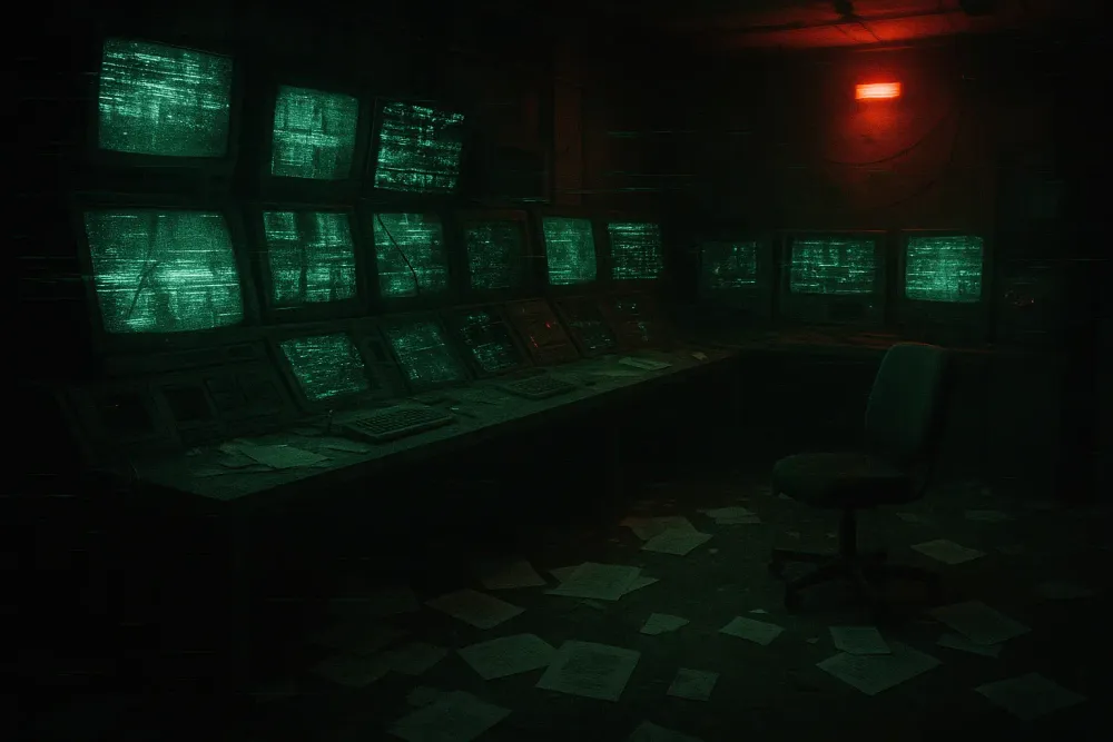 Nick Fury walking through a dimly lit corridor, shadowed by paranoia