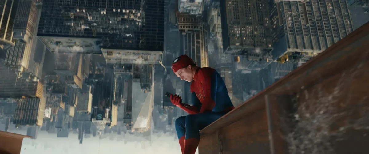 Spider-Man perched alone on a steel girder high above New York City in Spider-Man: Brand New Day