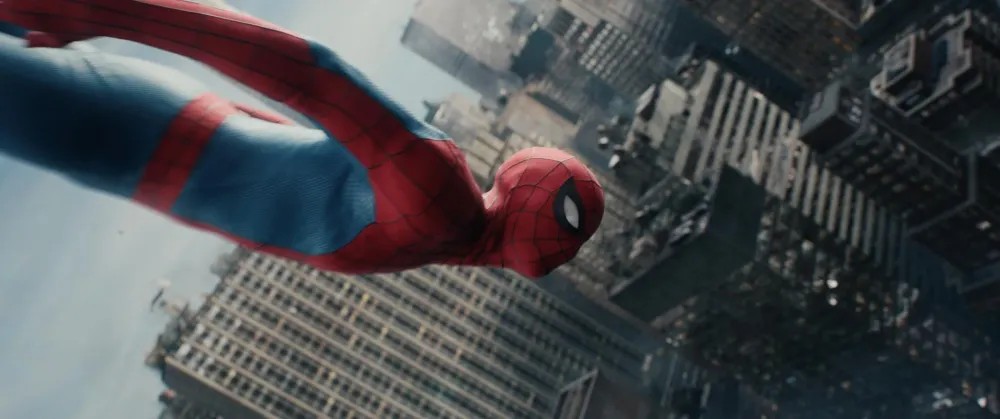 Tom Holland's Spider-Man swinging upside-down through New York City in Spider-Man: Brand New Day