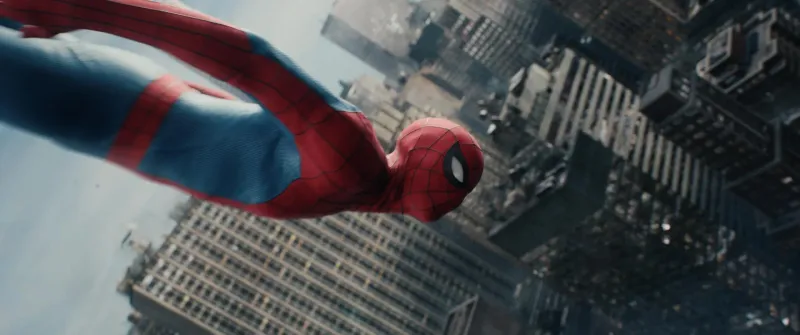 Tom Holland's Spider-Man swinging upside-down through New York City in Spider-Man: Brand New Day