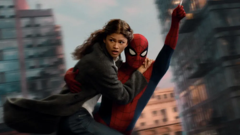 Spider-Man swinging through New York City with MJ in Spider-Man: Brand New Day