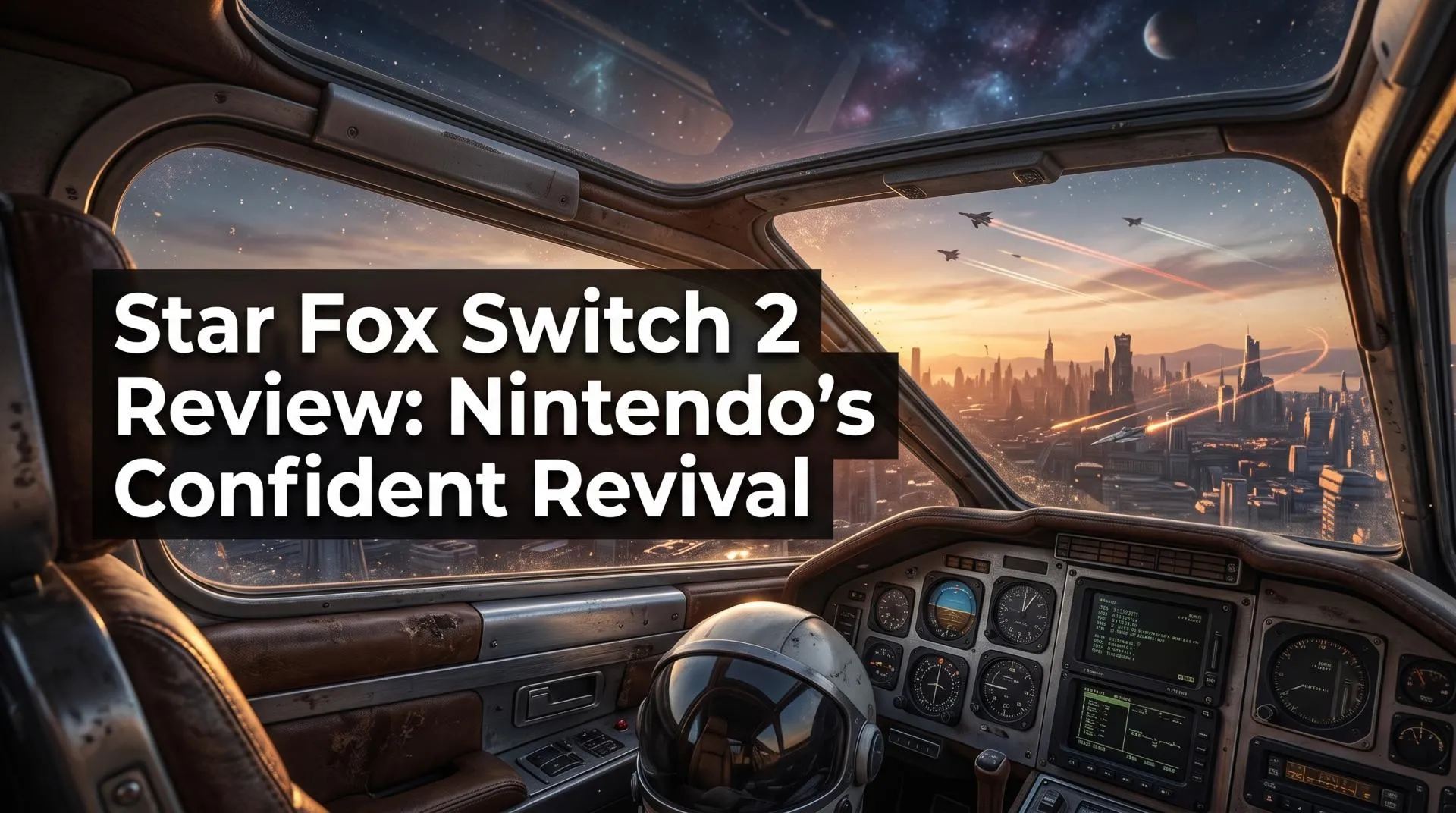 Fox McCloud's Arwing banking through a laser-lit canyon in Star Fox on Nintendo Switch 2