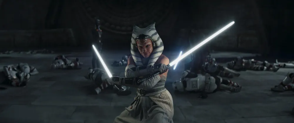 Sabine Wren, Ahsoka Tano and Ezra Bridger with Night Troopers in the Star Wars Ahsoka series