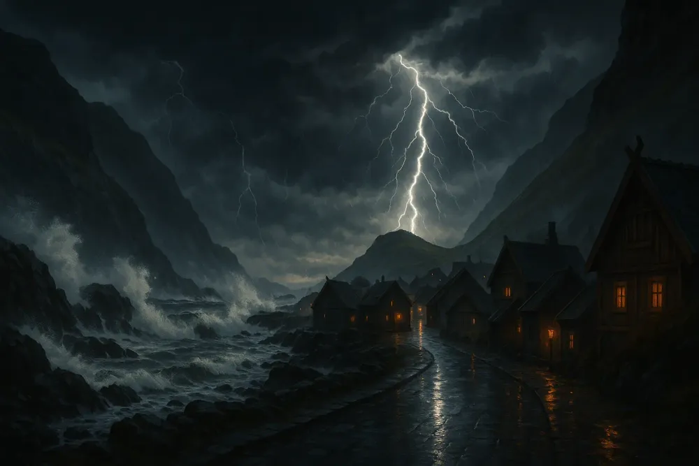 Thor wielding Stormbreaker with lightning around him