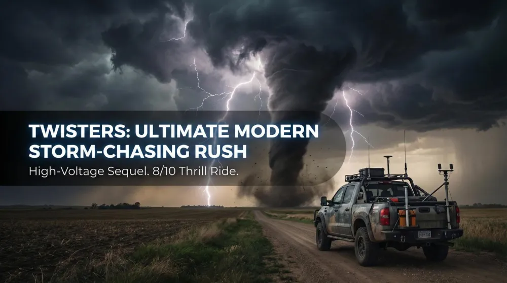 Glen Powell and Daisy Edgar-Jones facing a massive tornado in Twisters
