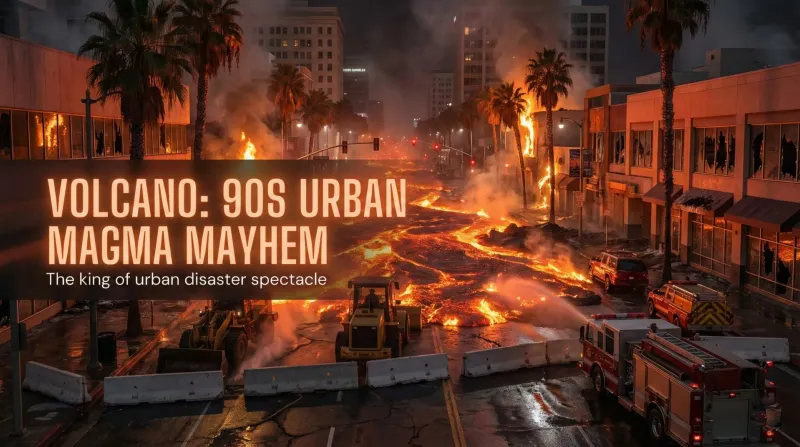 Tommy Lee Jones facing a river of lava in the streets of Los Angeles