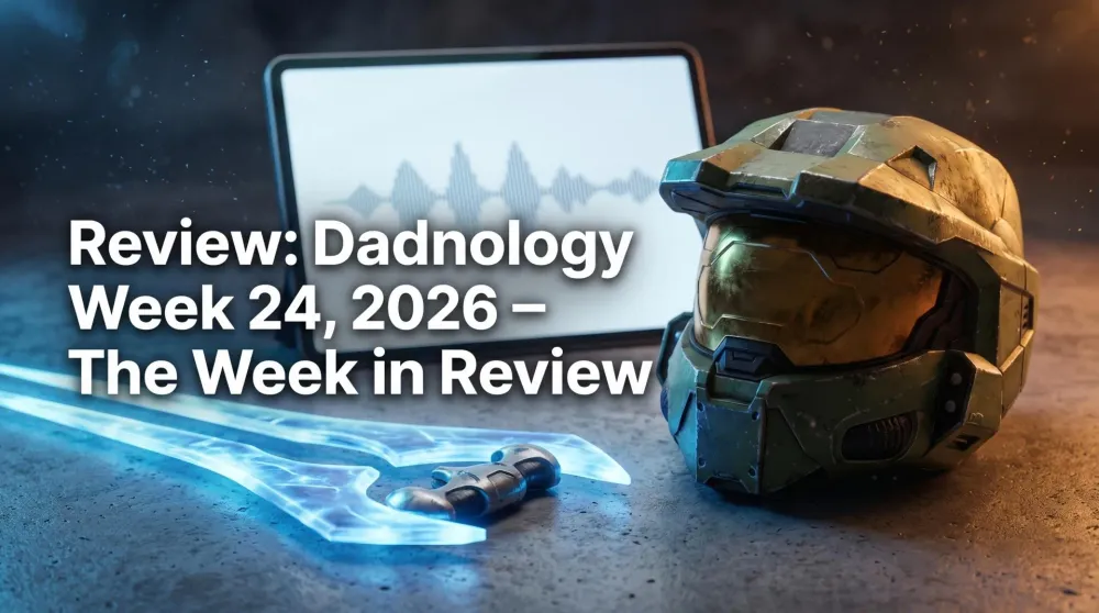 Dadnology Week 24 2026 collage — Halo Master Chief, Zelda Ocarina of Time, transparent Xbox 25th anniversary console, and the Apple Siri logo