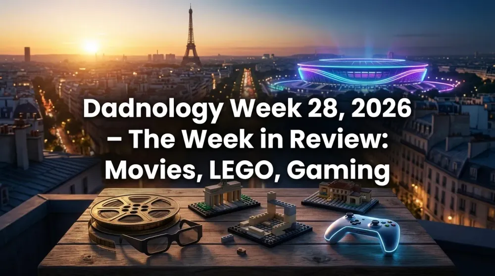 Dadnology Week 28 2026 collage — Moana in cinemas, LEGO Insider Days, the Esports World Cup opening ceremony in Paris, and Assassin's Creed Black Flag Resynced