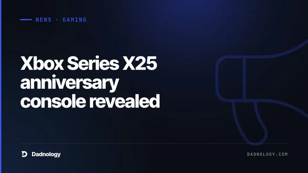 Dadnology title card: Xbox Series X25 anniversary console revealed: $899, Nov 13