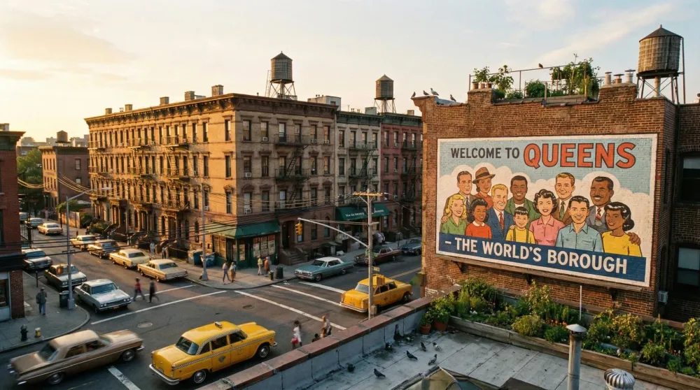 An animated young Peter Parker swinging through New York as Spider-Man