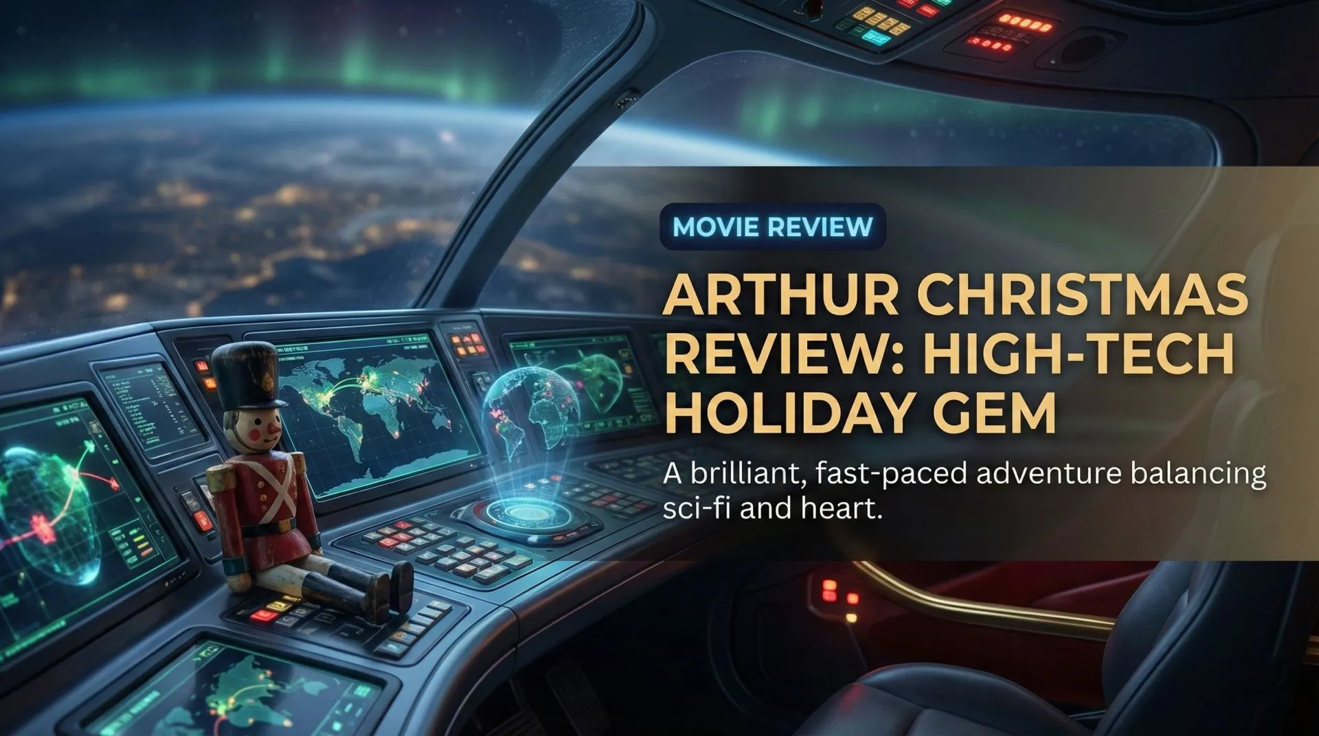 Arthur Christmas (2011) Arthur Christmas holding a wrapped gift with a worried expression, surrounded by high-tech elves