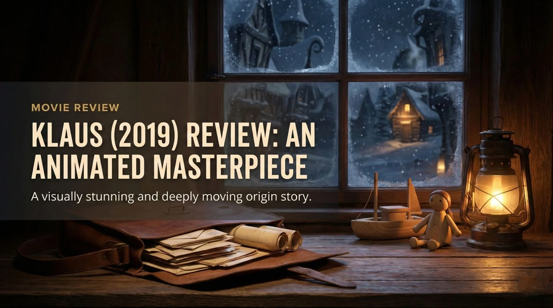 Klaus (2019) Jesper and Klaus standing in the snow with a bag of toys in the animated film Klaus