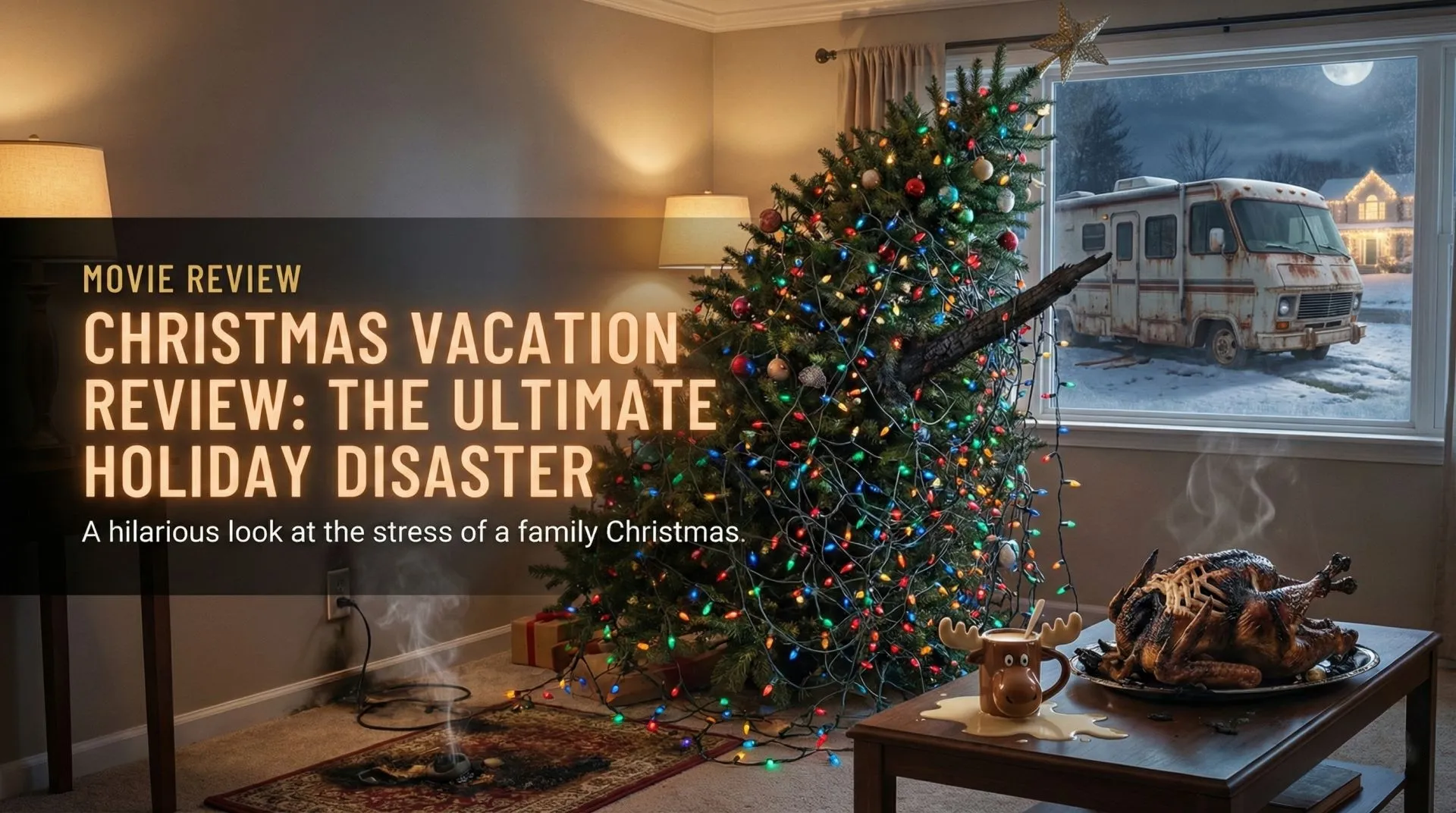 National Lampoon's Christmas Vacation (1989) Clark Griswold holding a tangled mess of Christmas lights with a crazed look in his eyes